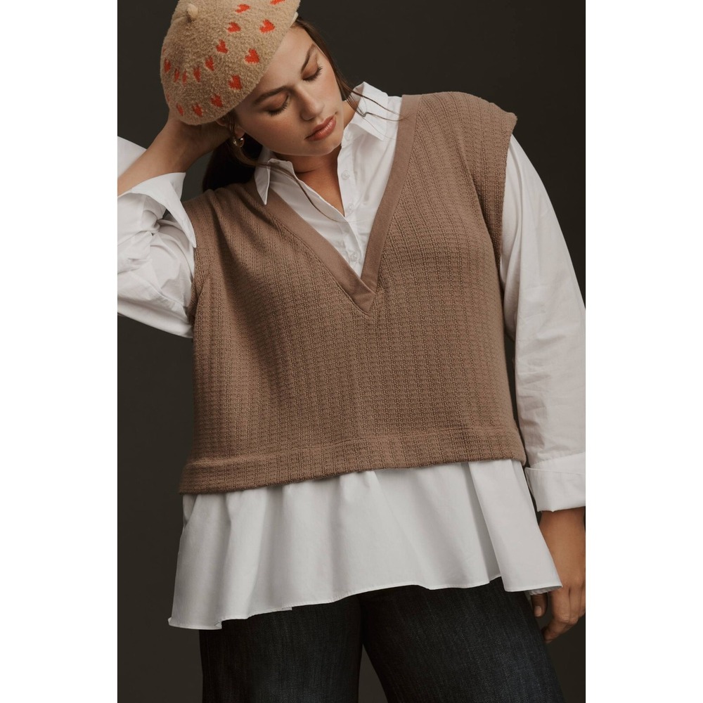 Anthropologie Brown and White Button Down Shirt